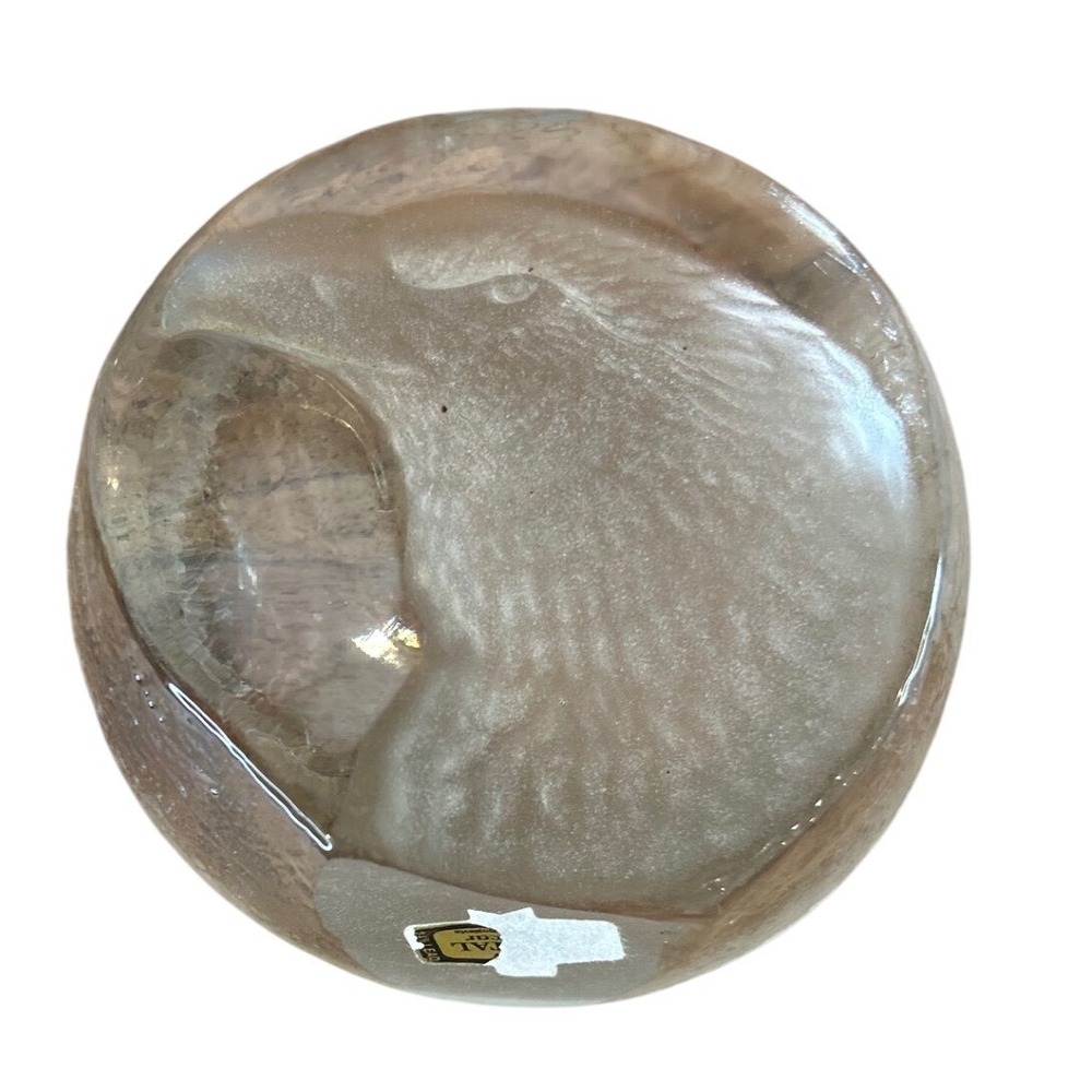 Vintage Yugoslavia 24% Lead Crystal Eagle Head Frosted Intaglio‎ Paperweight